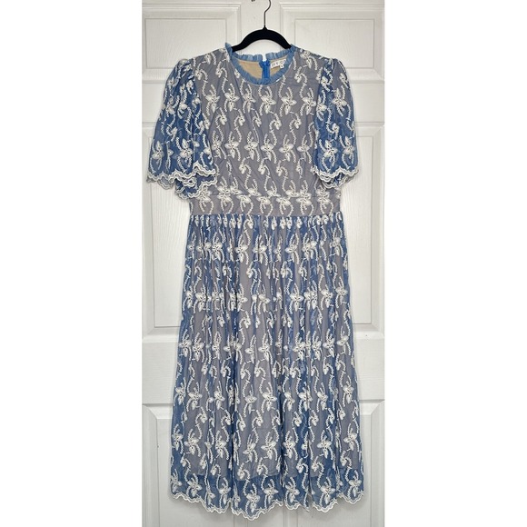 Ivy City Co. Amelia Womens XL Midi Dress Blue Embroidered Mesh -  threedaughtersproperties.com
